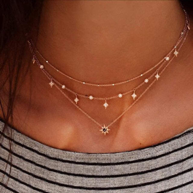 Amelia stars multilayer necklace