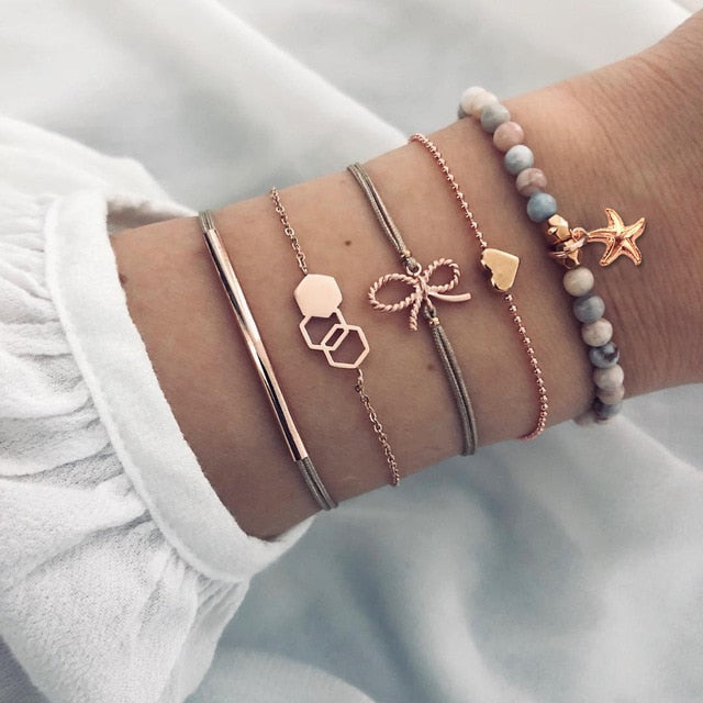 Marine boho multilayer bracelet set